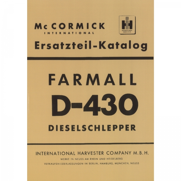McCormick Ersatzteilliste Dieselschlepper Farmall D430 Traktor Ersatzteilliste
