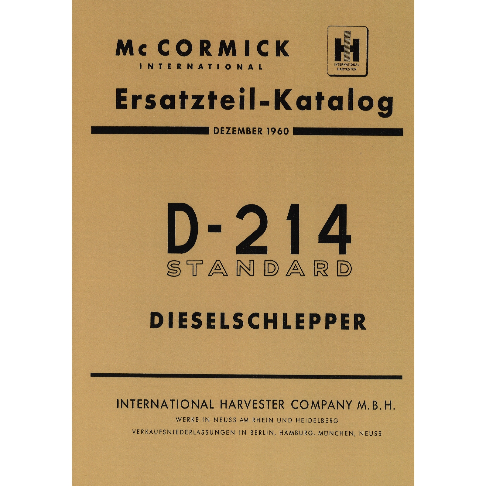 McCormick Ersatzteilliste Dieselschlepper Standard D214 Traktor Ersatzteilliste