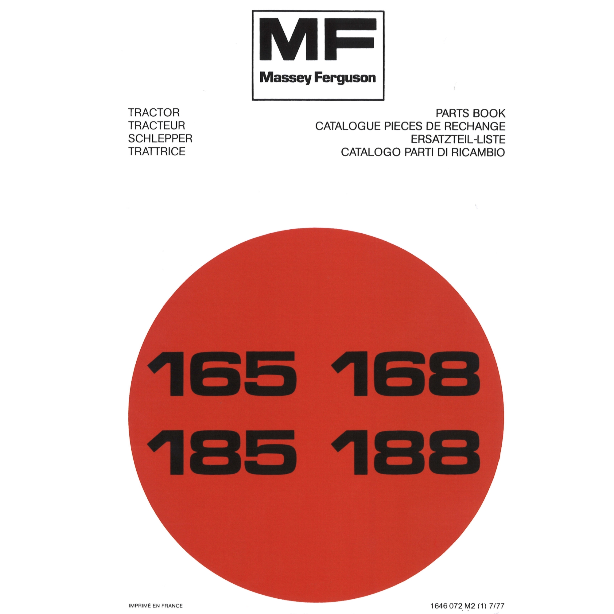 Massey Ferguson Schlepper 165 168 185 188 Ersatzteilliste Ersatzteilkatalog
