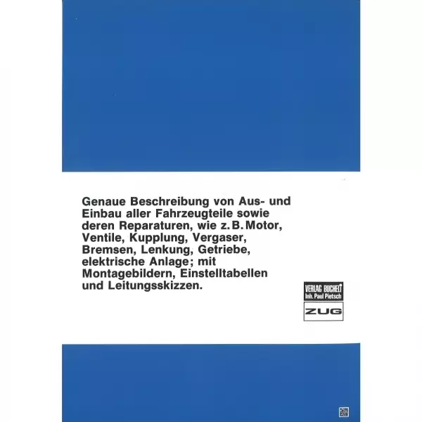 Werkstatthandbücher für die Wartung, Instandhaltung und Pflege ihres Autos. Alle Reparaturarbeiten werden genau beschrieben und mit vielen Fotos, Grafiken und Explosionszeichnungen verdeutlicht. Die Angabe über den Schwierigkeitsgrad der jeweiligen Reparatur hilft ihnen schon vor Beginn der Arbeiten, ob sie sich die Reparatur selbst zutrauen oder ob sie ihren Pkw in eine Werkstatt bringen. Bereits nach einer erfolgreich durchgeführten Reparatur amortisieren sich die Anschaffungskosten dieser Handbücher und sollte die Reparatur doch zu aufwendig sein, so dienen Ihnen diese Unterlagen als optimale Vorbereitung auf das Werkstattgespräch.