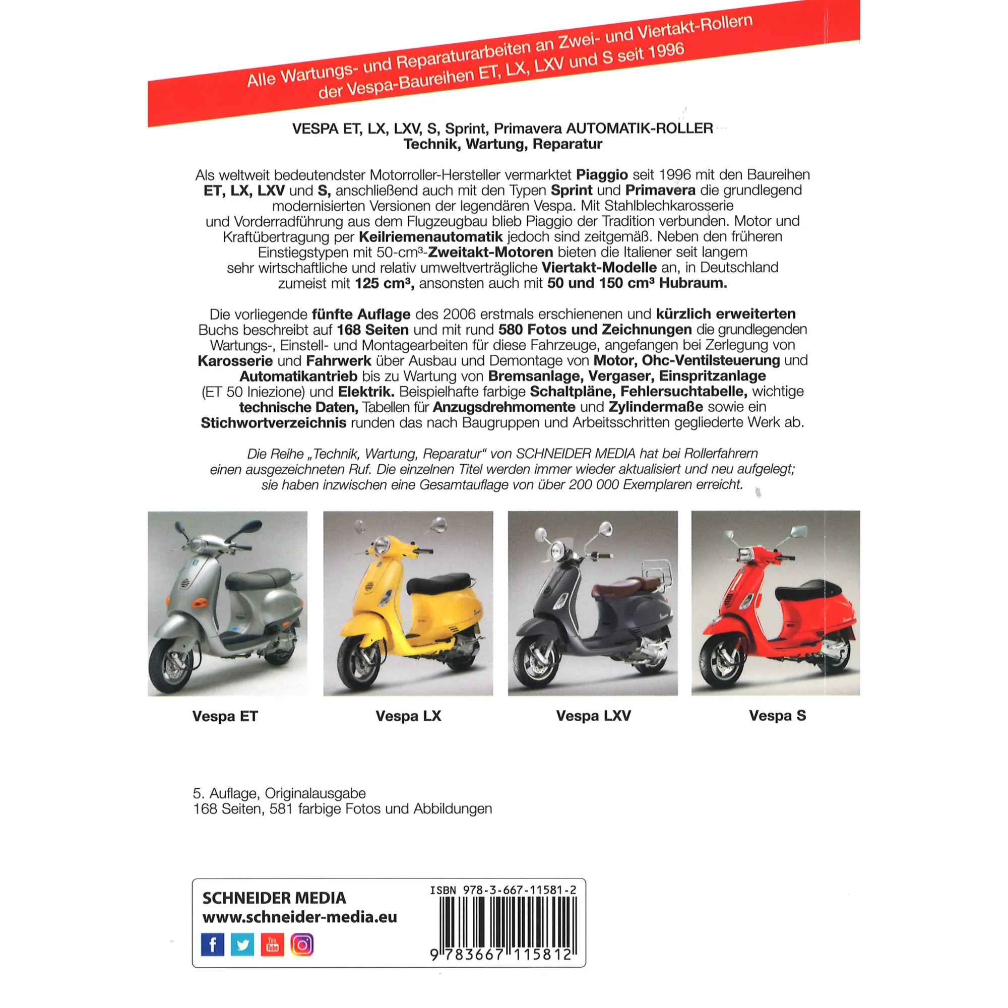 Die Reparaturanleitung hilft Ihnen die Montagearbeiten an der Klassischen Vespa selbst zu meistern. Dieses Buch liefert Informationen zur Technik, Wartung und Reparatur.