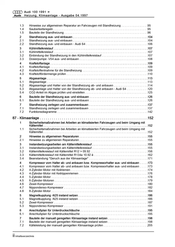 Audi 100 Typ 4A 1990-1997 Heizung Belüftung Klimaanlage Reparaturanleitung