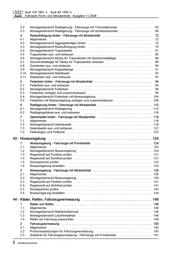 Audi 100 Typ 4A 1990-1997 Fahrwerk Achsen Lenkung AWD Reparaturanleitung PDF