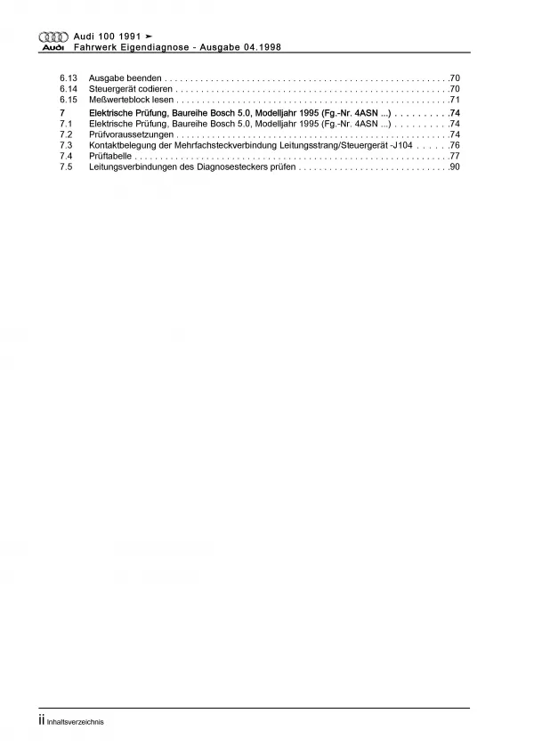 Audi 100 Typ 4A 1990-1997 Eigendiagnose Fahrwerk ABS ESP Reparaturanleitung PDF