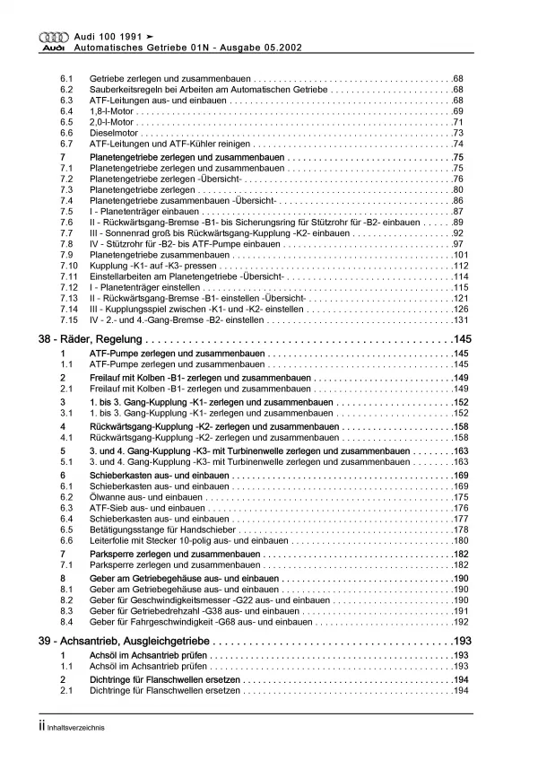 Audi 100 Typ 4A 1990-1997 4 Gang Automatikgetriebe 01N Reparaturanleitung PDF