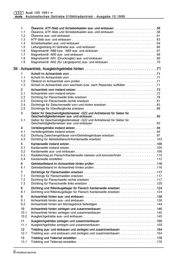 Audi 100 Typ 4A 1990-1997 4 Gang Automatikgetriebe 018 Reparaturanleitung PDF