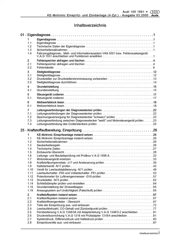 Audi 100 4A (90-97) KE-Motronic Einspritz- Vorglühanlage Reparaturanleitung PDF