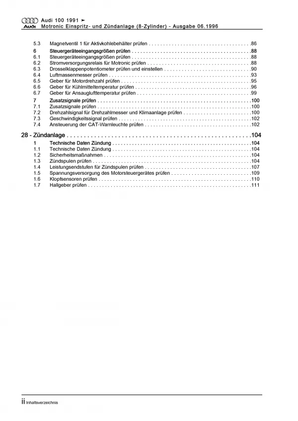 Audi 100 4A (90-97) Motronic Einspritz- Zündanlage 326 PS Reparaturanleitung PDF