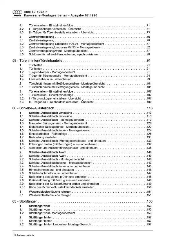 Audi 80 Typ 8C 1991-1995 Karosseriearbeiten Innen Außen Reparaturanleitung PDF