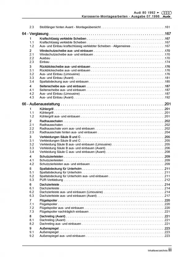 Audi 80 Typ 8C 1991-1995 Karosseriearbeiten Innen Außen Reparaturanleitung PDF