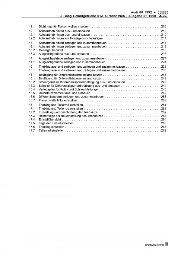 Audi 80 8C 1991-1995 5 Gang Schaltgetriebe 01A Kupplung Reparaturanleitung PDF