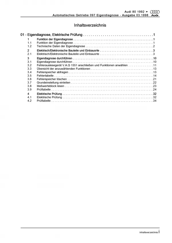 Audi 80 8C 1991-1995 Eigendiagnose Automatikgetriebe 097 Reparaturanleitung PDF