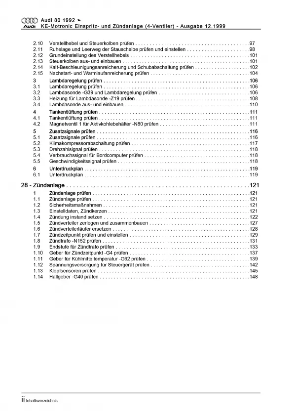 Audi 80 8C 1991-1995 KE-Motronic Einspritz- Zündanlage Reparaturanleitung PDF