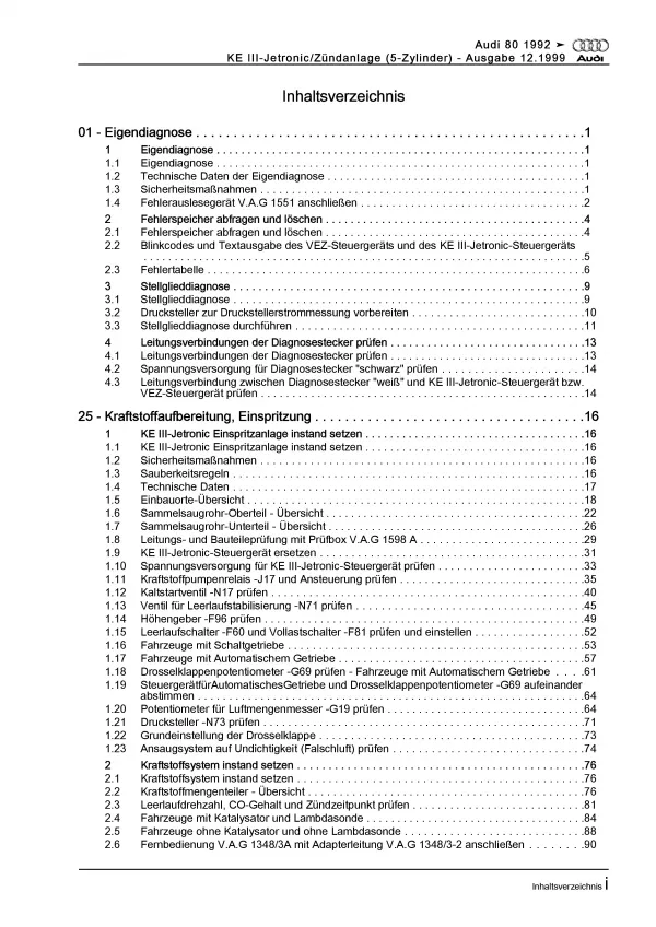 Audi 80 8C (91-95) KE III-Jetronic Einspritz- Zündanlage Reparaturanleitung PDF