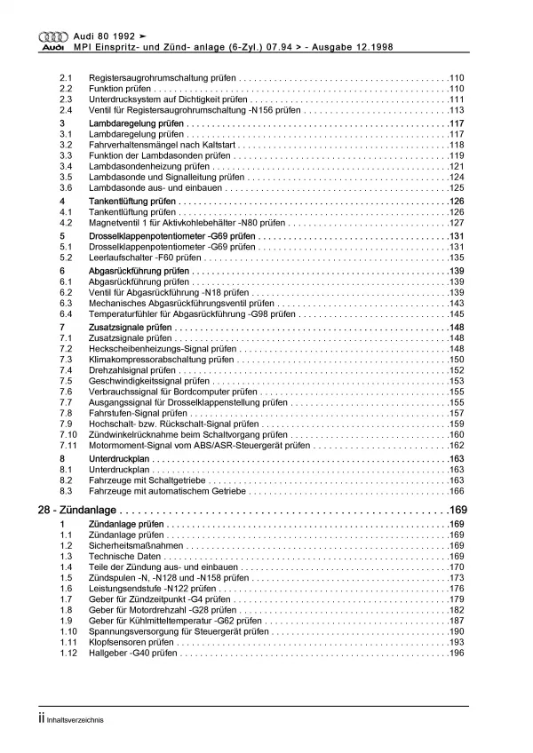 Audi 80 8C (94-95) 6-Zyl. MPI Einspritz- Zündanlage 2,8l Reparaturanleitung PDF