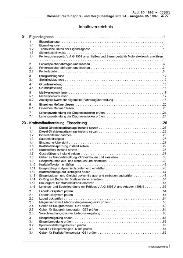 Audi 80 8C (94-95) 4-Zyl. Diesel Einspritz- Vorglühanlage Reparaturanleitung PDF