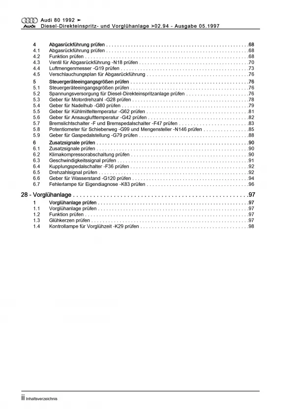 Audi 80 8C (94-95) 4-Zyl. Diesel Einspritz- Vorglühanlage Reparaturanleitung PDF