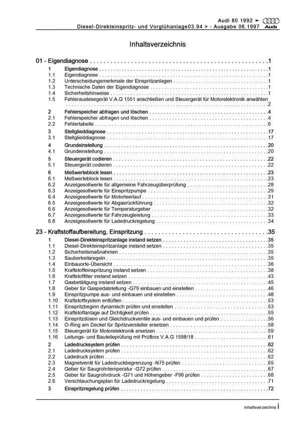 Audi 80 8C (92-95) Diesel Einspritz- Vorglühanlage 90 PS Reparaturanleitung PDF