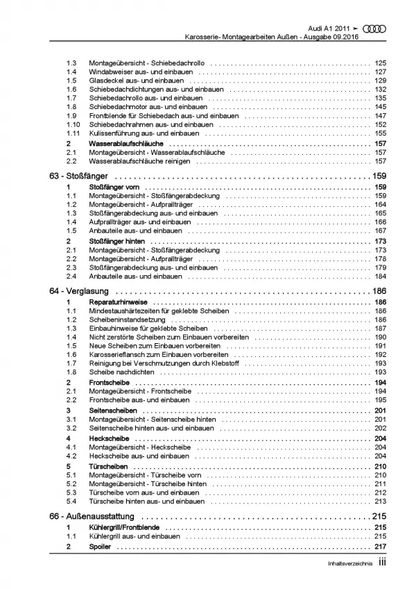 Audi A1 Typ 8X 2010-2018 Karosserie Montagearbeiten Außen Reparaturanleitung PDF