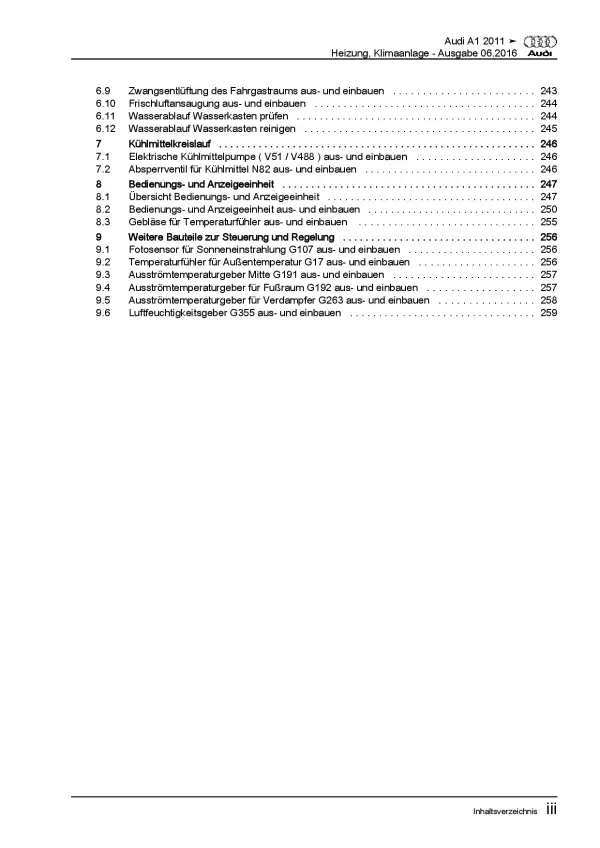 Audi A1 Typ 8X 2010-2018 Heizung Belüftung Klimaanlage Reparaturanleitung PDF