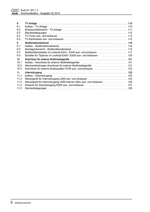 Audi A1 Typ 8X 2010-2018 Radio Navigation Kommunikation Reparaturanleitung PDF