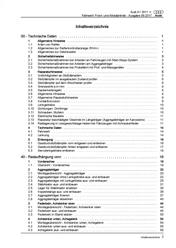 Audi A1 Typ 8X 2010-2018 Fahrwerk Achsen Lenkung FWD AWD Reparaturanleitung PDF