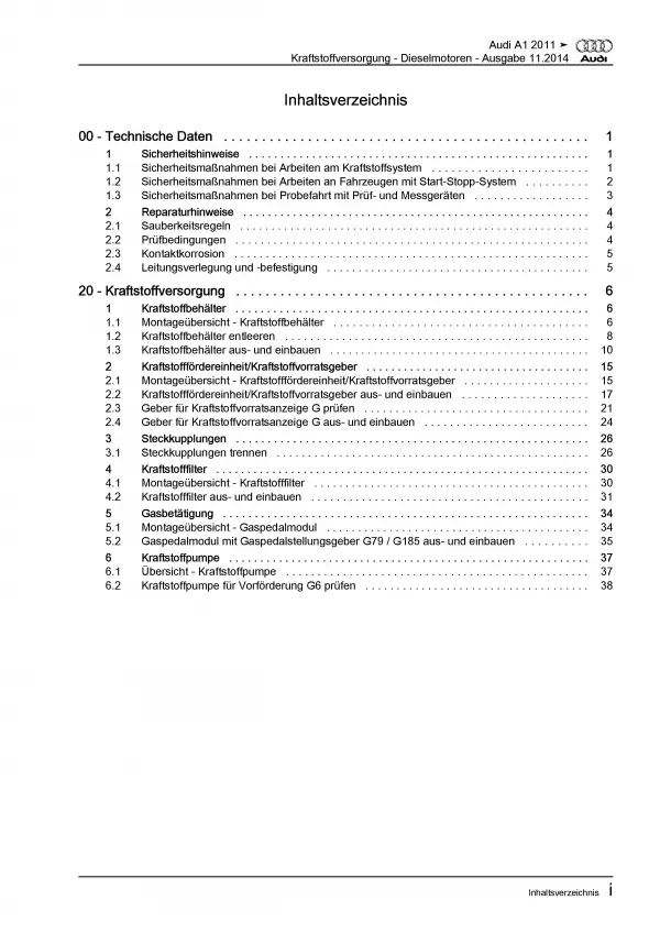 Audi A1 8X 2010-2018 Kraftstoffversorgung Dieselmotoren Reparaturanleitung PDF