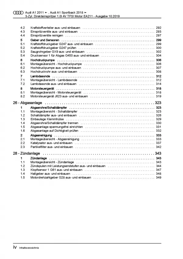 Audi A1 8X (10-18) 3-Zyl. 1,0l Benzinmotor TFSI 82-95 PS Reparaturanleitung PDF