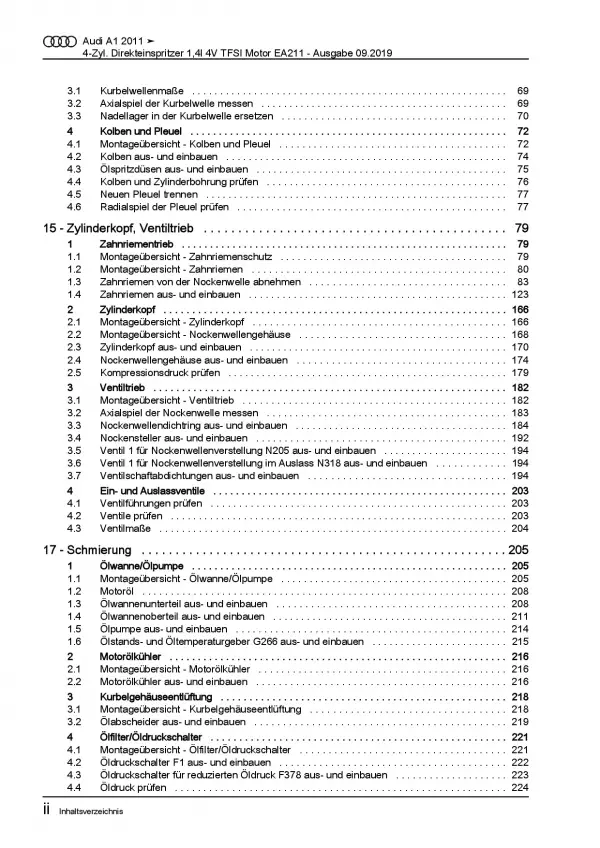 Audi A1 Typ 8X (10-18) 4-Zyl. 1,4l Benzinmotor 125-140 PS Reparaturanleitung PDF