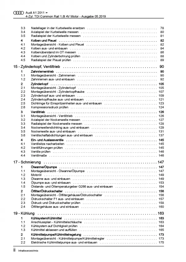 Audi A1 Typ 8X (10-18) 4-Zyl. 1,6l Dieselmotor TDI 90-105 PS Reparaturanleitung