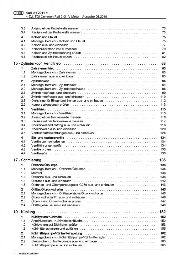 Audi A1 8X (10-18) 4-Zyl. 2,0l Dieselmotor TDI 136-143 PS Reparaturanleitung PDF