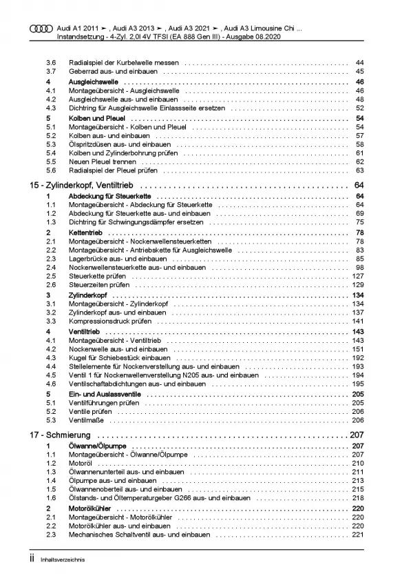 Audi A1 8X (10-18) 2,0l Instandsetzung Benzinmotor TFSI Reparaturanleitung PDF