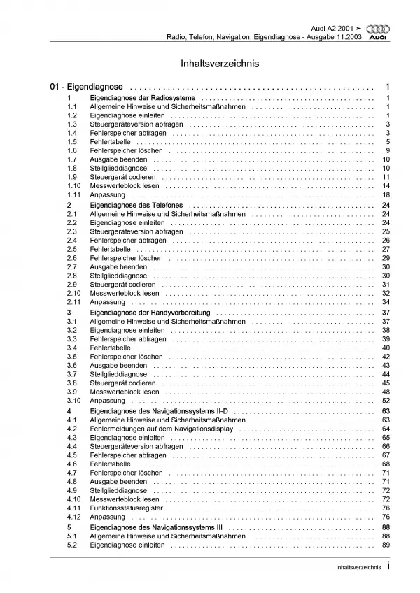 Audi A2 Typ 8Z 1999-2005 Eigendiagnose Kommunikation Reparaturanleitung PDF