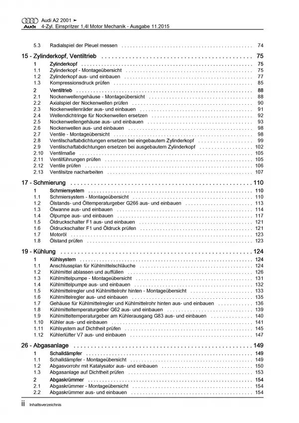 Audi A2 Typ 8Z (99-05) 4-Zyl. 1,2l Benzinmotor 75 PS Mechanik Reparaturanleitung