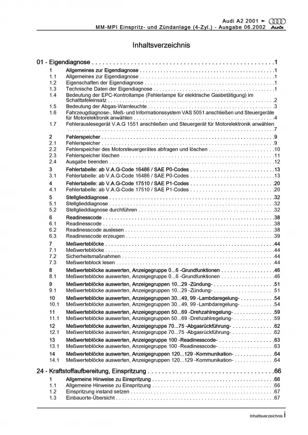 Audi A2 8Z 1999-2005 MM-MPI 75 PS Einspritz- Zündanlage Reparaturanleitung PDF