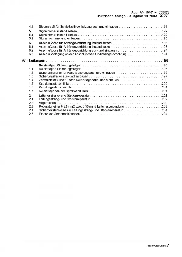 Audi A3 8L 1996-2006 Elektrische Anlage Elektrik Systeme Reparaturanleitung PDF