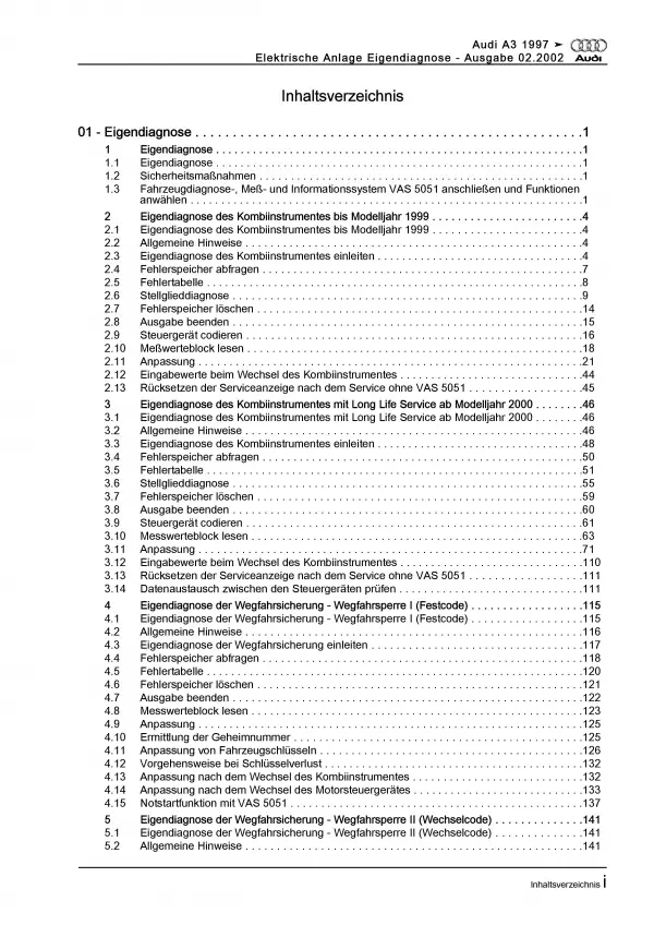 Audi A3 Typ 8L 1996-2006 Eigendiagnose Elektrische Anlage Reparaturanleitung PDF