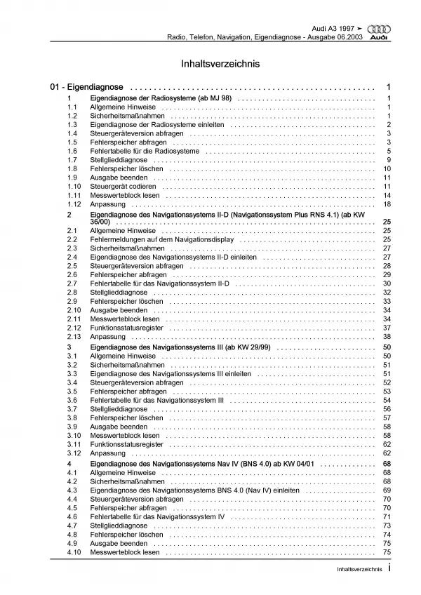 Audi A3 Typ 8L 1996-2006 Eigendiagnose Kommunikation Reparaturanleitung PDF