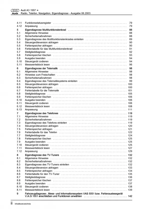 Audi A3 Typ 8L 1996-2006 Eigendiagnose Kommunikation Reparaturanleitung PDF