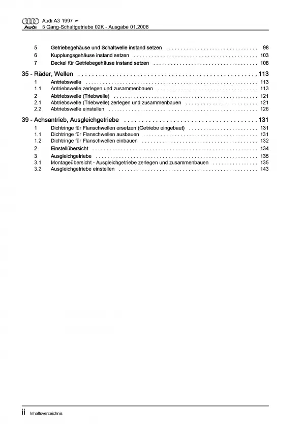 Audi A3 8L 1996-2006 5 Gang 02K Schaltgetriebe Kupplung Reparaturanleitung PDF