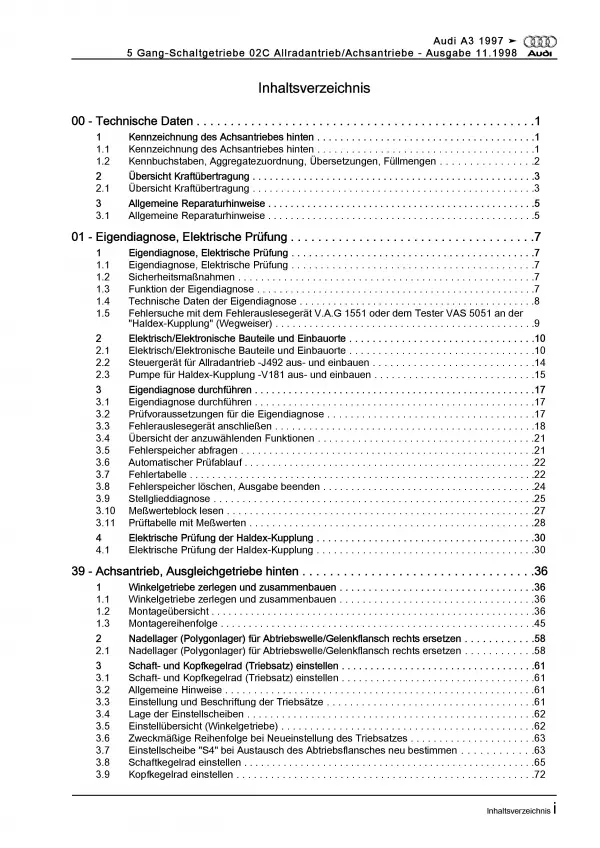 Audi A3 Typ 8L (96-06) 5 Gang Schaltgetriebe 02C Kupplung Reparaturanleitung PDF