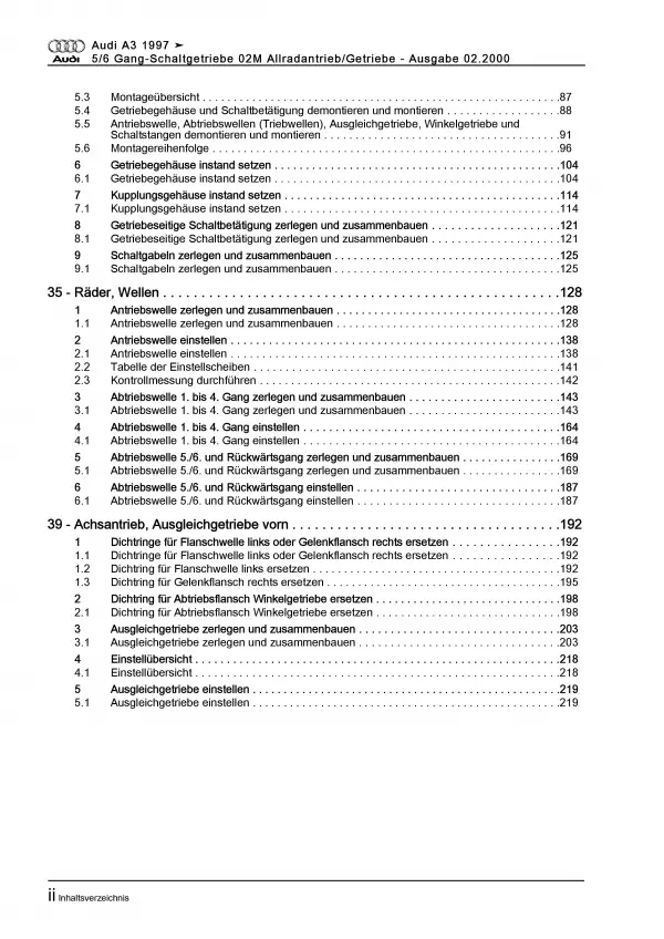 Audi A3 8L 1996-2006 5 6 Gang Schaltgetriebe 02M Kupplung Reparaturanleitung PDF