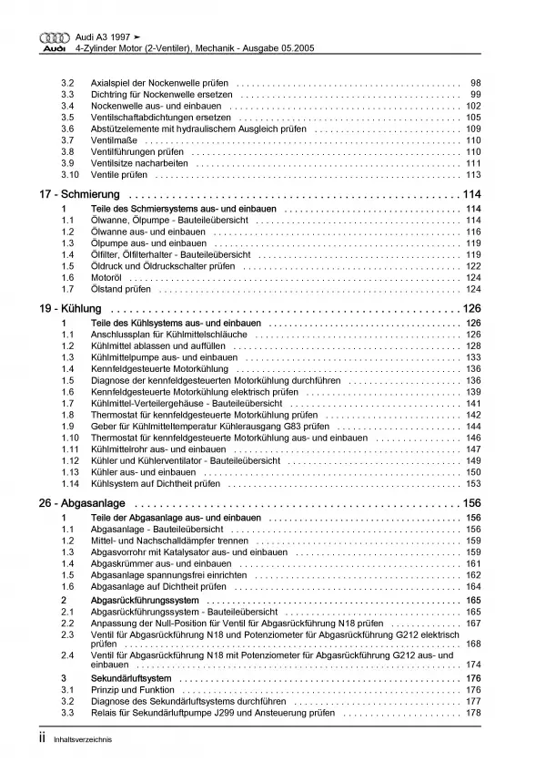 Audi A3 8L 1996-2006 1,6l Benzinmotor Mechanik 102 PS Reparaturanleitung PDF