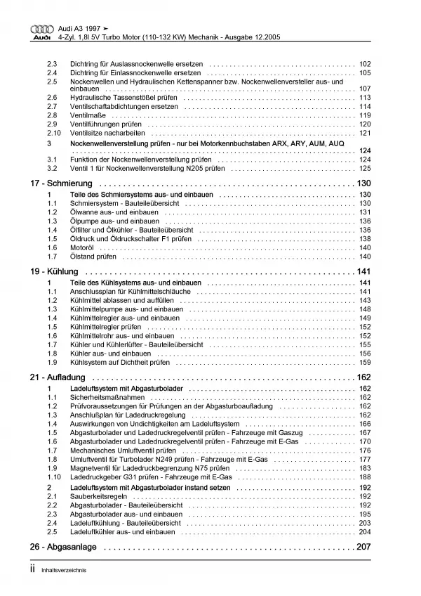 Audi A3 8L 1996-2006 1,8l Benzinmotor 150-180 PS Mechanik Reparaturanleitung PDF