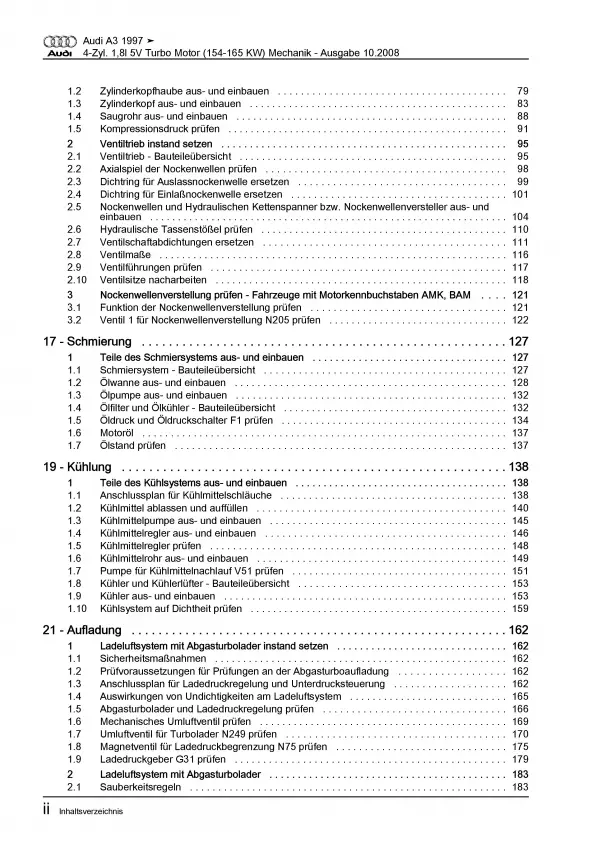 Audi A3 8L 1996-2006 1,8l Benzinmotor 209-225 PS Mechanik Reparaturanleitung PDF