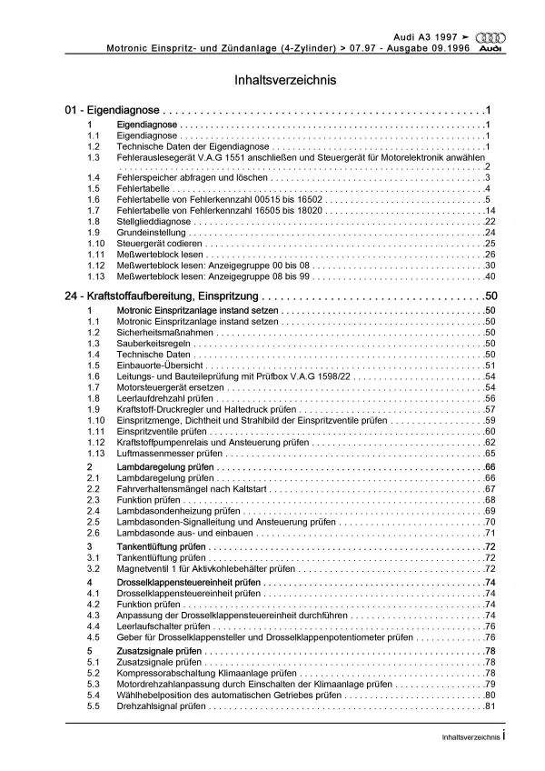 Audi A3 8L (97-06) Motronic Einspritz- Zündanlage 125 PS Reparaturanleitung PDF