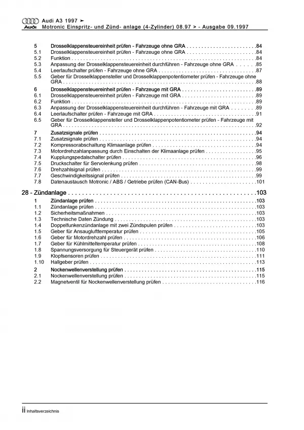 Audi A3 8L 1997-2006 125 PS Motronic Einspritz- Zündanlage Reparaturanleitung