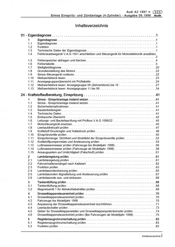 Audi A3 Typ 8L (96-06) Simos Einspritz- Zündanlage 100 PS Reparaturanleitung PDF