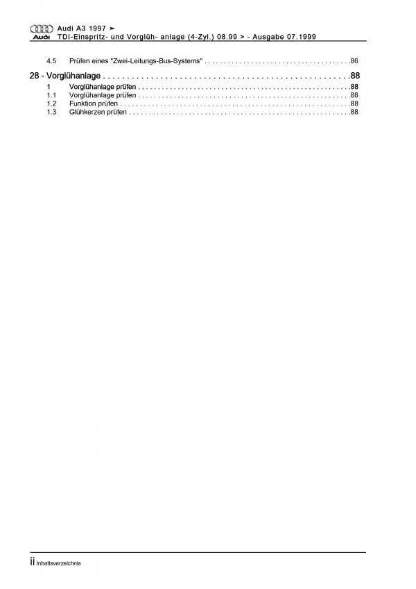 Audi A3 8L (99-06) Diesel Einspritz- Vorglühanlage 1,9l Reparaturanleitung PDF