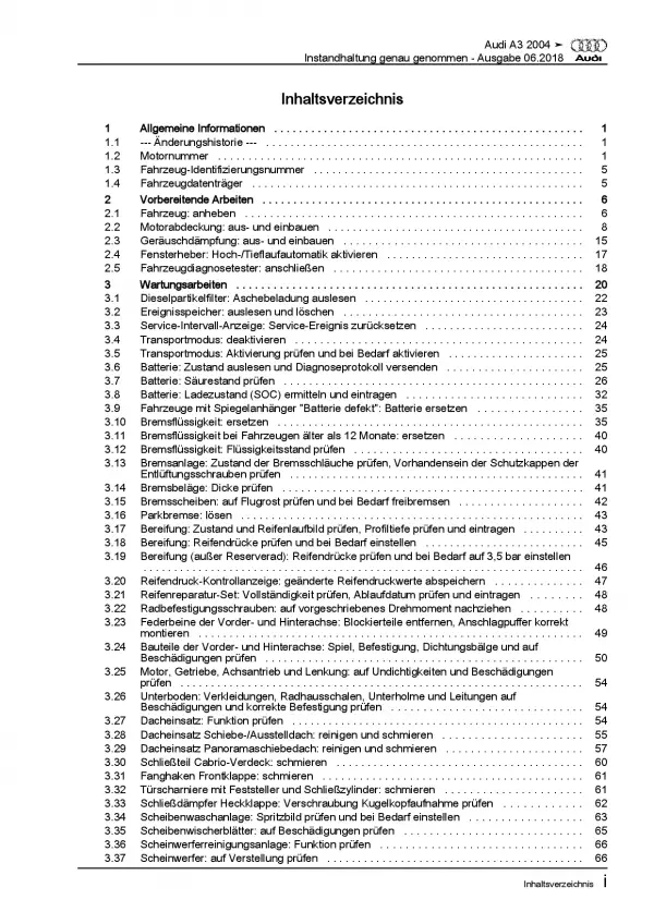 Audi A3 Typ 8P 2003-2012 Instandhaltung Inspektion Wartung Reparaturanleitung